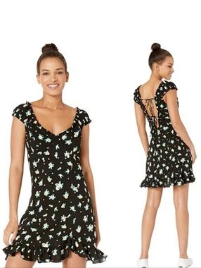 FREE PEOPLE 'Like a Lady' Floral Mini Dress Ruffle Hem, Low Back XS